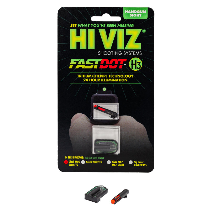 HiViz FASTDOT H3 Glock MOS Front Sight — Fiber Optic + Tritium for Glock 9mm/.40