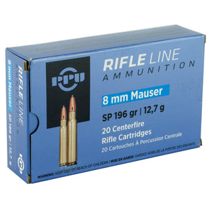 PPU 8mm Mauser 196 Grain Soft Point Rifle Ammo — 20 Rounds