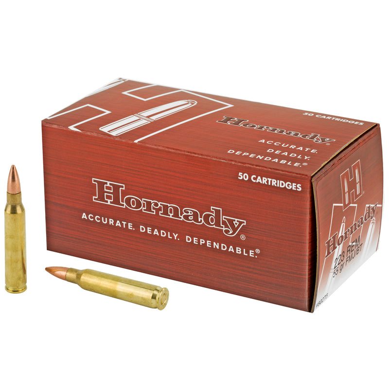 Hornady .223 Rem 55gr FMJ Ammo — 50 Rounds