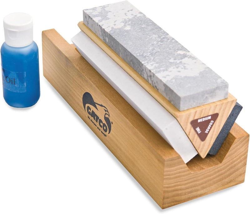 Gatco Arkansas Tri-Hone Sharpening System, Soft, Medium, and Course Stones for R