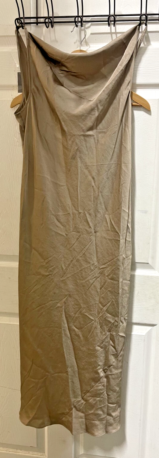 Aritzia Wilfred Satin Silky Slip Midi Dress Woemns Size L Dusty Mauve Beige