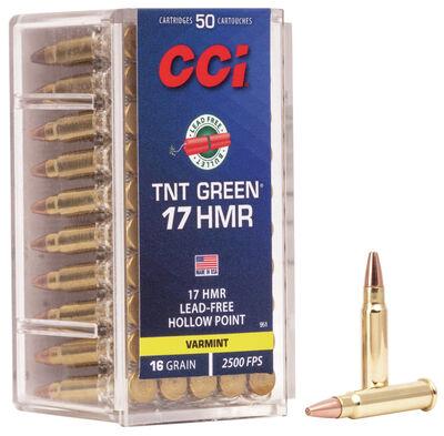 CCI TNT Green Rimfire Ammunition .17 HMR 16 gr HP 2500 fps 2000/ct Case (40-50/ct Boxes)