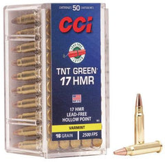 CCI TNT Green Rimfire Ammunition .17 HMR 16 gr HP 2500 fps 2000/ct Case (40-50/ct Boxes)