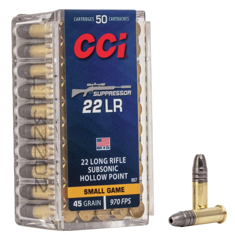CCI 22 Suppressor Rimfire Ammunition .22 LR 45 gr JHP 970 fps 50/ct