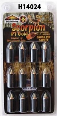 Harvester Muzzleloading Scorpion PT Gold Premium Polymer Tip Muzzleloader Bullets 50 Cal. Sabot 240 gr .451