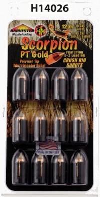 Harvester Muzzleloading Scorpion PT Gold Premium Polymer Tip Muzzleloader Bullets 50 Cal. Sabot 260 gr .451