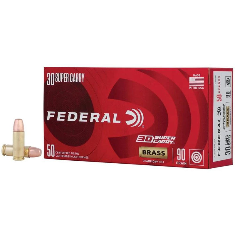 Federal Champion Training Handgun Ammunition 30 Super Carry 90gr FMJ 1300 fps 50/ct
