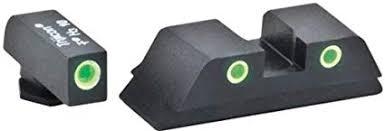 Green Tritium FRONT/REAR 3 dot sight set white outlines for Glock Gen 5