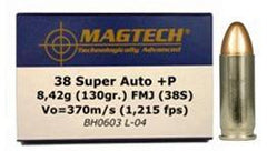 MagTech Handgun Ammunition .38 Super (+P) 130 gr FMJ 1215 fps 50/box