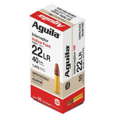 Aguila Interceptor Rimfire Ammunition .22 LR 40 gr HP 1470 fps 50/ct