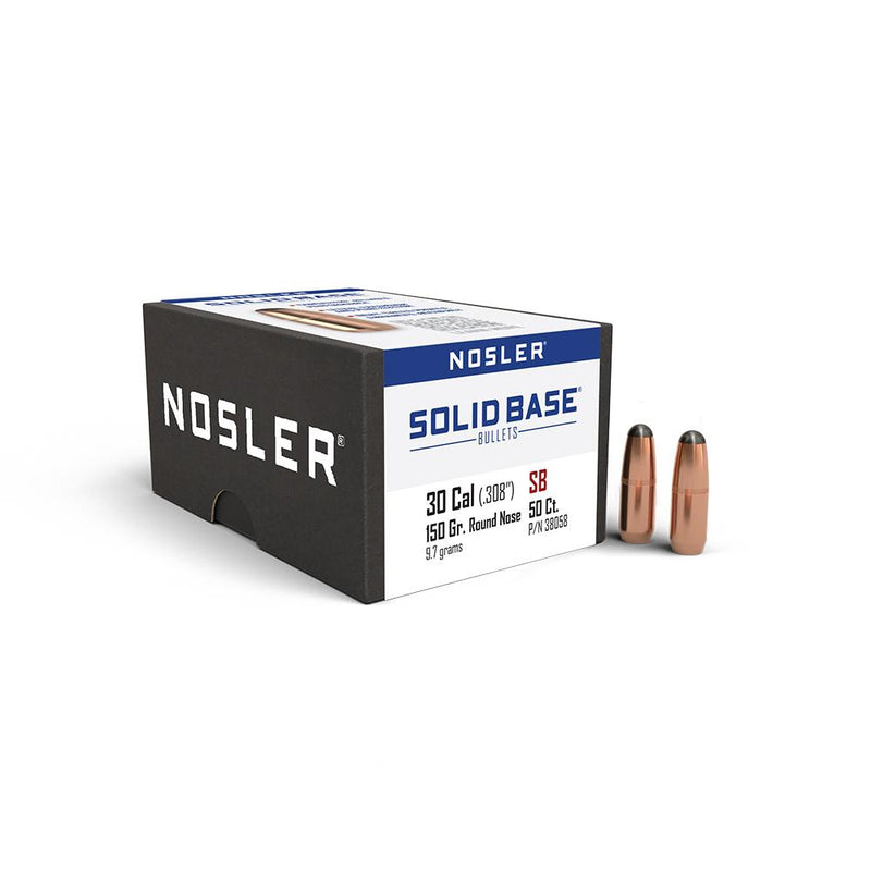 Nosler Solid Base Round Nose Rifle Bullets .30 Cal .308