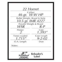 Frankford Arsenal Pistol And Rifle Reloader Labels - 100pk