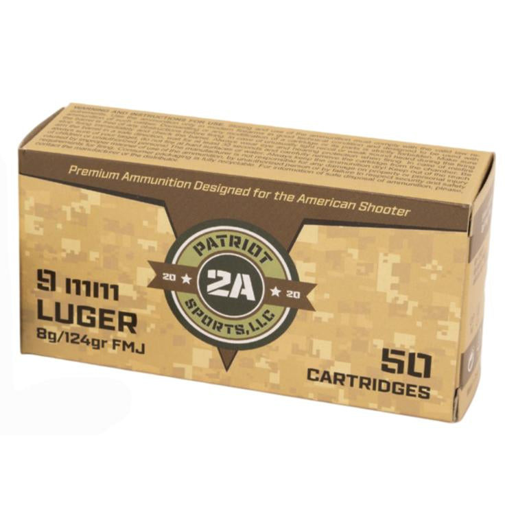 Patriot Sports Brass Case Handgun Ammunition 9mm Luger 124gr FMJ 1148 fps 50/ct