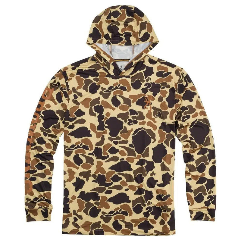 Browning Hooded Long Sleeve Tech Shirt Vintage Tan Camo S