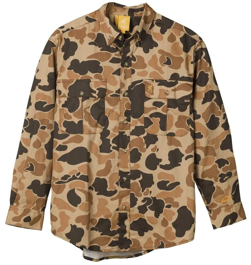 Browning Wasatch-CB Shirt Button-Front 2 Pocket Vintage Tan Camo M