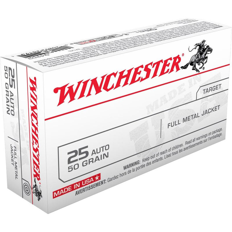 Winchester USA Handgun Ammunition .25 ACP 50 gr FMJ  50/ct