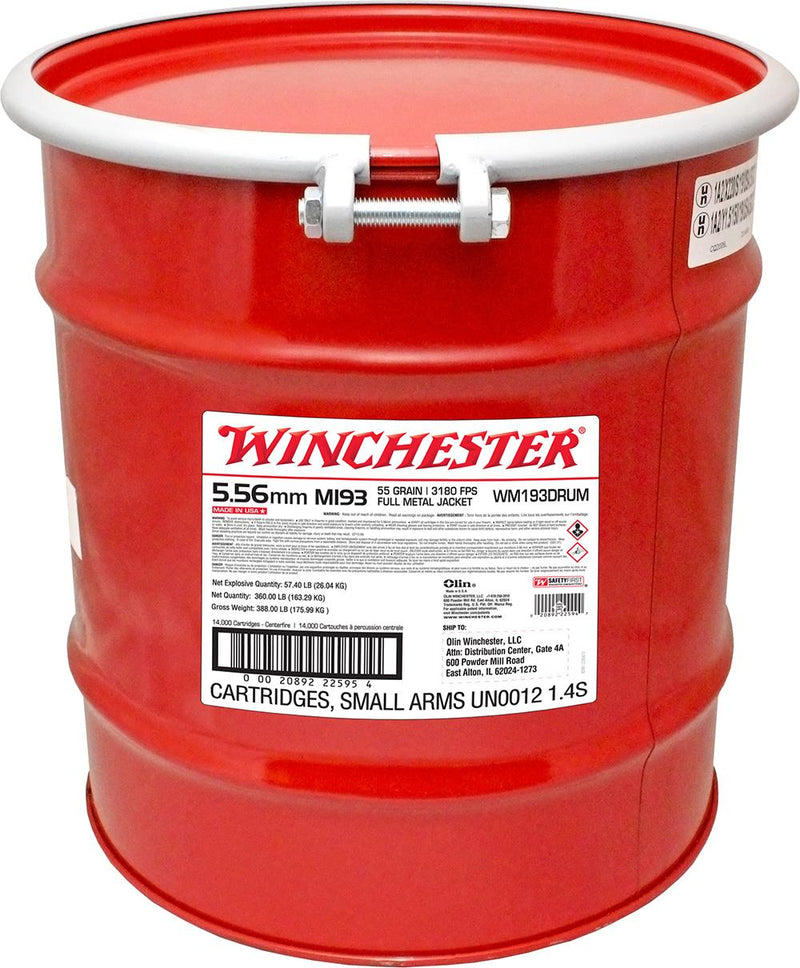 Winchester USA Lake City M193 Rifle Ammunition 5.56mm 55 gr. FMJ 3240 fps 14000/drum