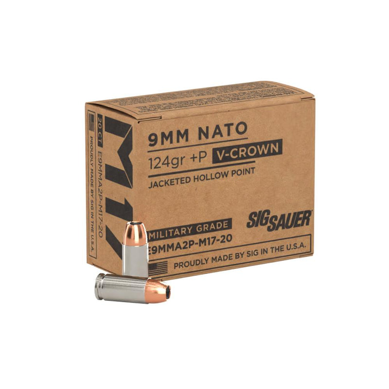 Sig Sauer ELite V-Crown M17 Handgun Ammunition  9mm Luger JHP 1198 fps 20/ct