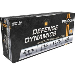 Fiocchi Pistol Shooting Dynamics Handgun Ammunition 9mm Luger 115 gr JHP 1175 fps 50/ct