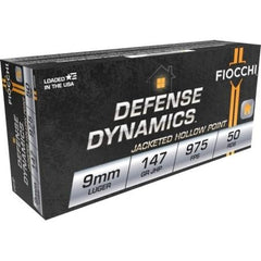 Fiocchi Pistol Shooting Dynamics Handgun Ammunition 9mm Luger 147 gr JHP 975 fps 50/ct
