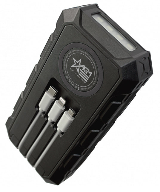 AGM Solar Power Bank 30,000mAh — Rugged QI Wireless Charger with Built-In Cables