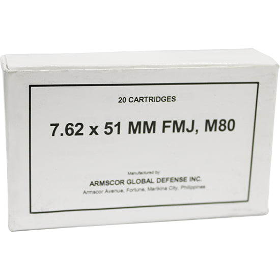ARMSCOR AMMO 7.62X51 147GR FMJ M80 20/10