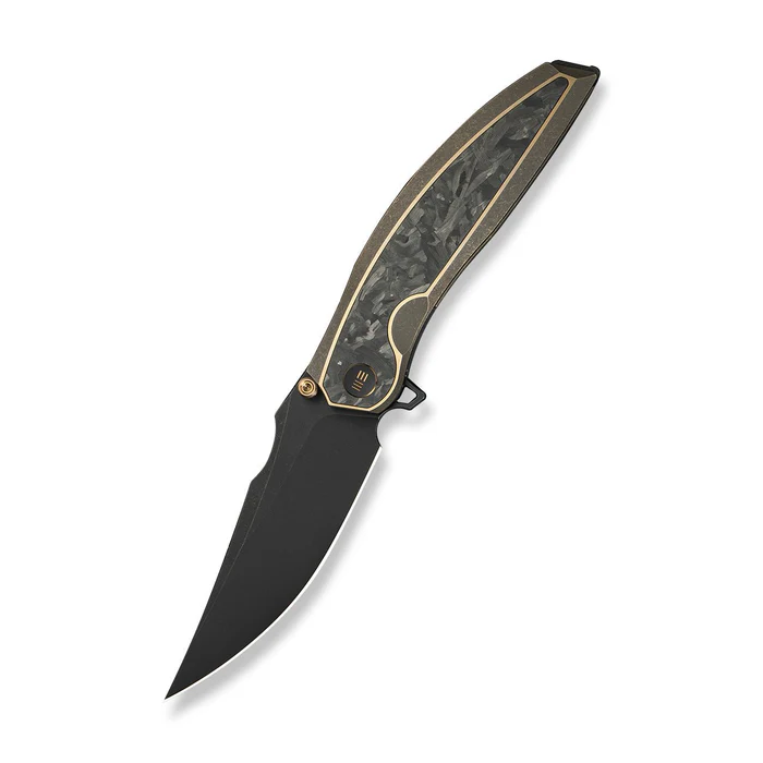 WEKNIFE Quinseris Flipper & Thumb Stud Knife Bronze Titanium Handle With Shredded Carbon Fiber Inlay (3.96