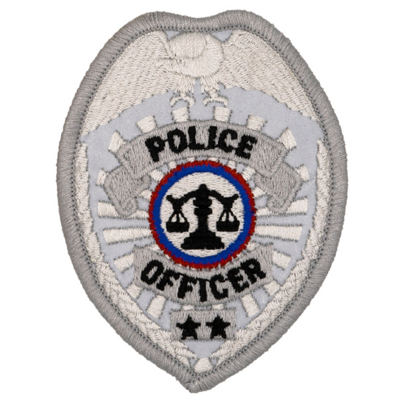 POLICE OFFICER Badge Patch - Reflective Silver - 2.5''x3.5''