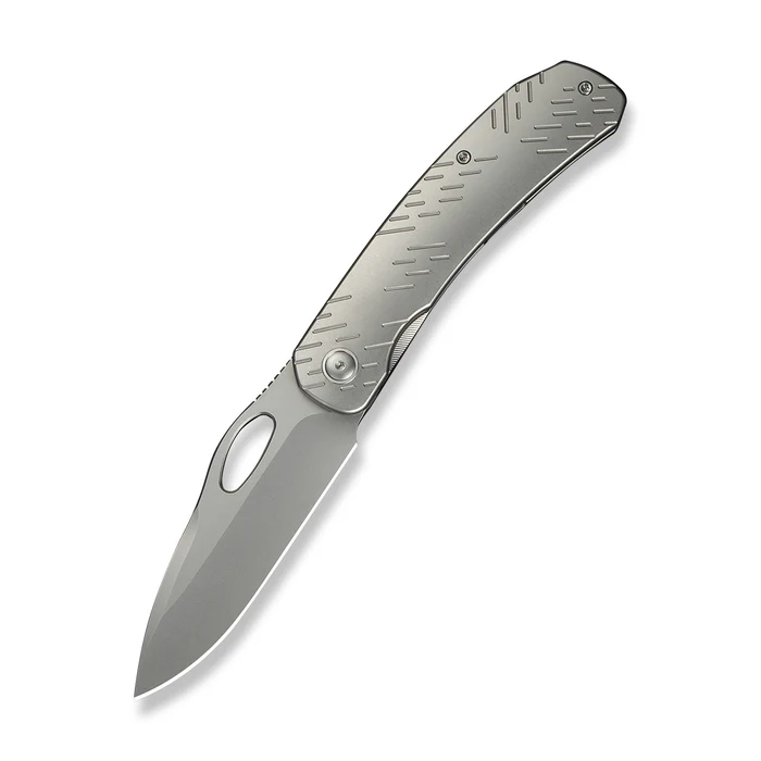 WEKNIFE Inmate Front Flipper & Thumb Hole Knife Gray Titanium Handle & Raindrops (3.7