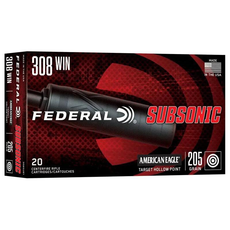 Federal Subsonic Rifle Ammunition .308 Win 205gr HP 1000 fps 20/ct