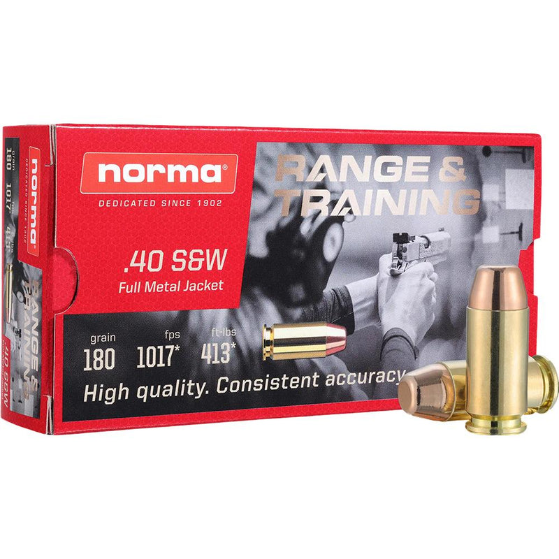 Norma Range and Training Handgun Ammunition .40 S&W FMJ 180gr 1017 fps 50/ct