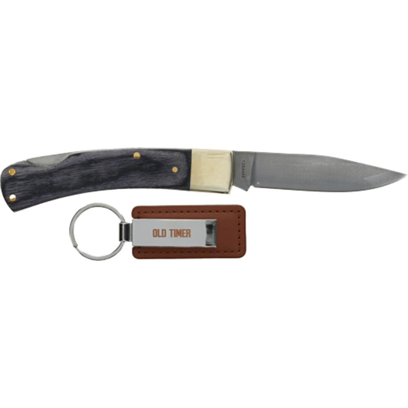 Old Timer Folding Knife with Keychain 2-9/10 Clip Point Blade Black