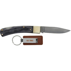 Old Timer Folding Knife with Keychain 2-9/10 Clip Point Blade Black
