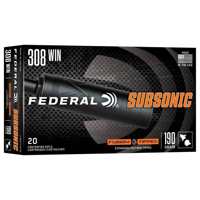 Federal Fusion Subsonic Rifle Ammunition .308 Win 190gr SP 1000 fps 20/ct