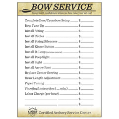 Kinsey's Bow Service Price Chart