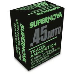 Supernova Tracer Pistol Ammunition  45 Auto 225 gr. FMJ Green Tracer 20 rd.