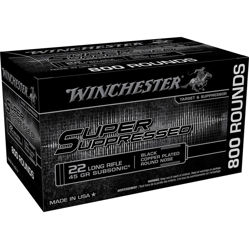 Winchester Super Suppressed Rimfire Ammo 22 LR 45 gr. Subsonic Copper Plated 800 rd.