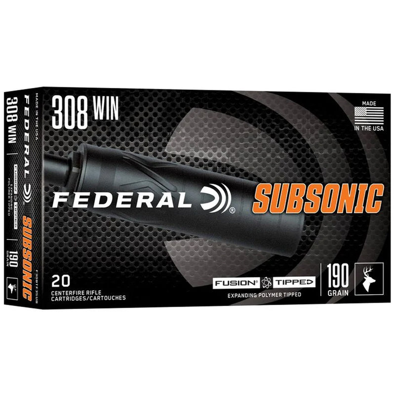 Federal Subsonic Rifle Ammo 308 Win. 190 gr. Fusion Tipped Subsonic 20 rd.