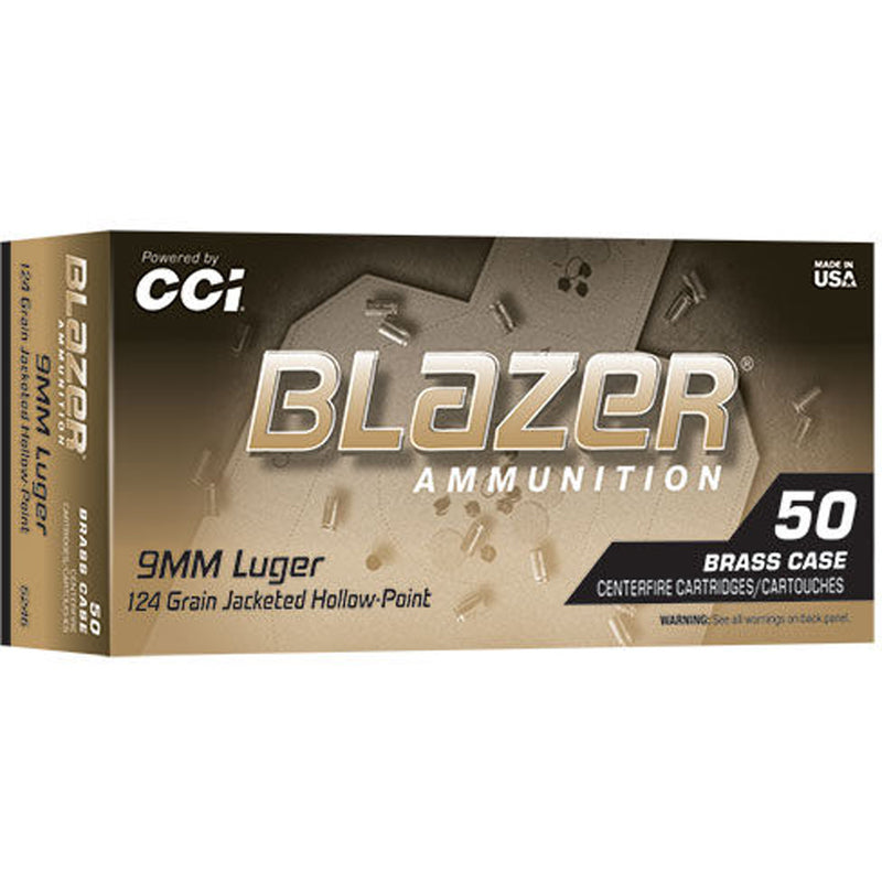 CCI Blazer Brass HP Pistol Ammo 9mm Luger 124gr. JHP 50 rd.