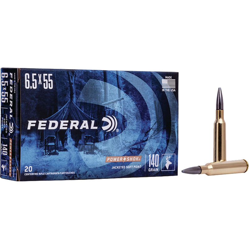 Federal Power-Shok Rifle Ammo 6.5x55 Swedish 140 gr. Jacketed Soft Point 20 rd.