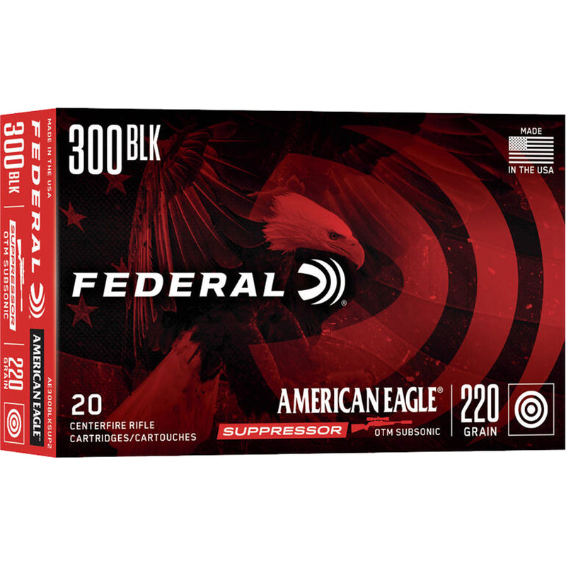 Federal American Eagle Subsonic Rifle Ammo 300 Blackout 220 gr. Open Tip Match 20 rd.