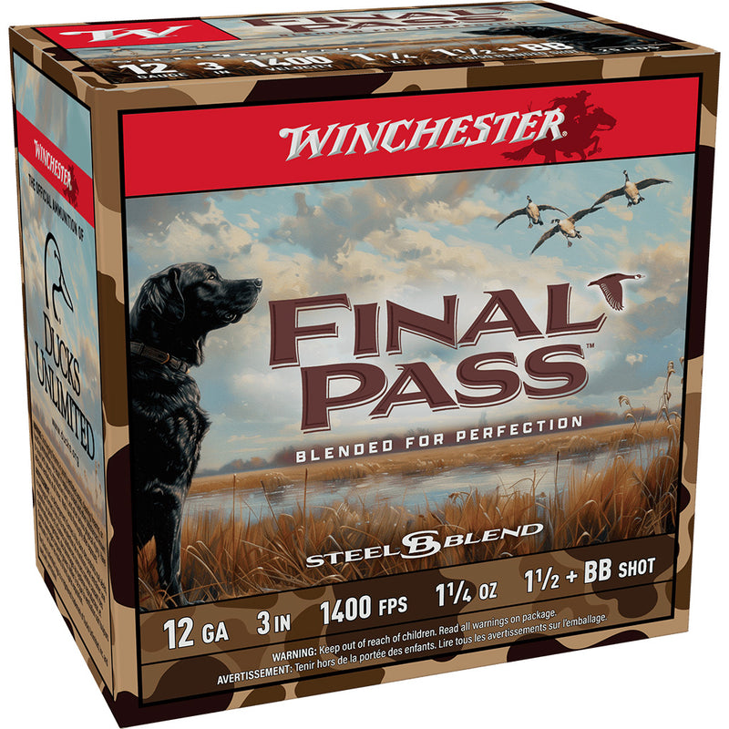 Winchester Final Pass Shotgun Ammo 12 ga. 3 in. 1 1/4 oz. BB & 1.5 Blend 25 rd.
