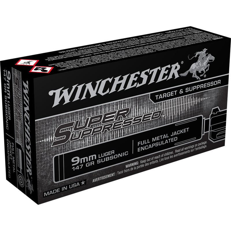 Winchester Super Suppressed Pistol Ammo 9mm Luger 147 gr. FMJE 50 rd.