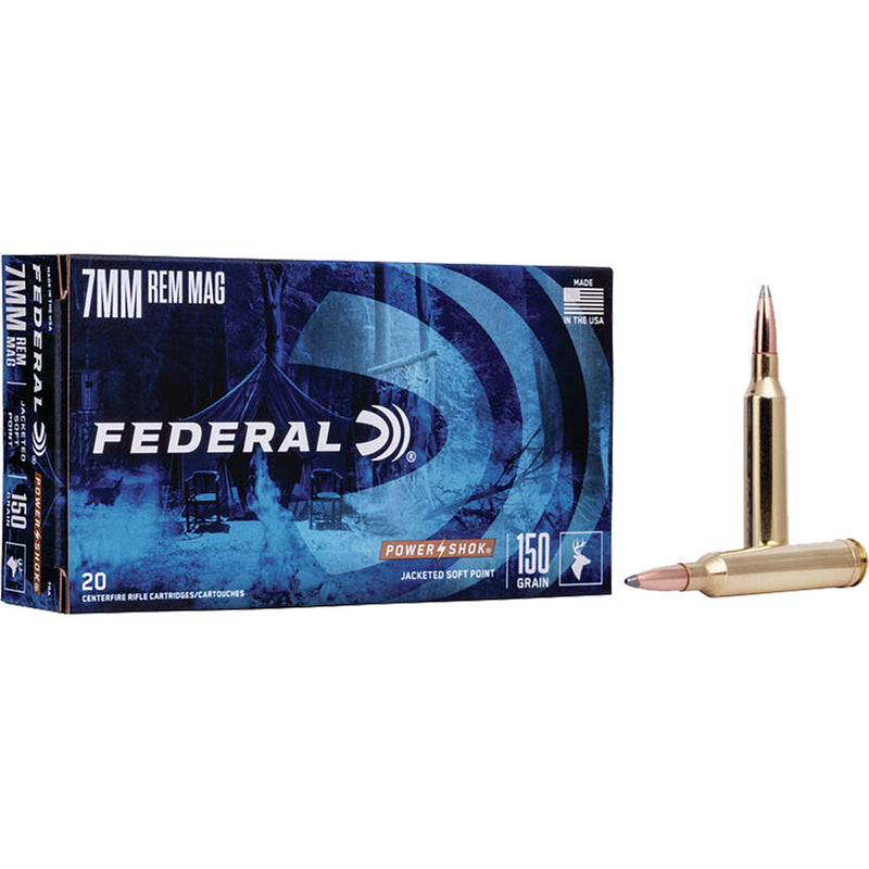 Federal Power-Shok Rifle Ammo 7mm Rem Mag 150 gr. Jacketed Soft Point 20 rd.