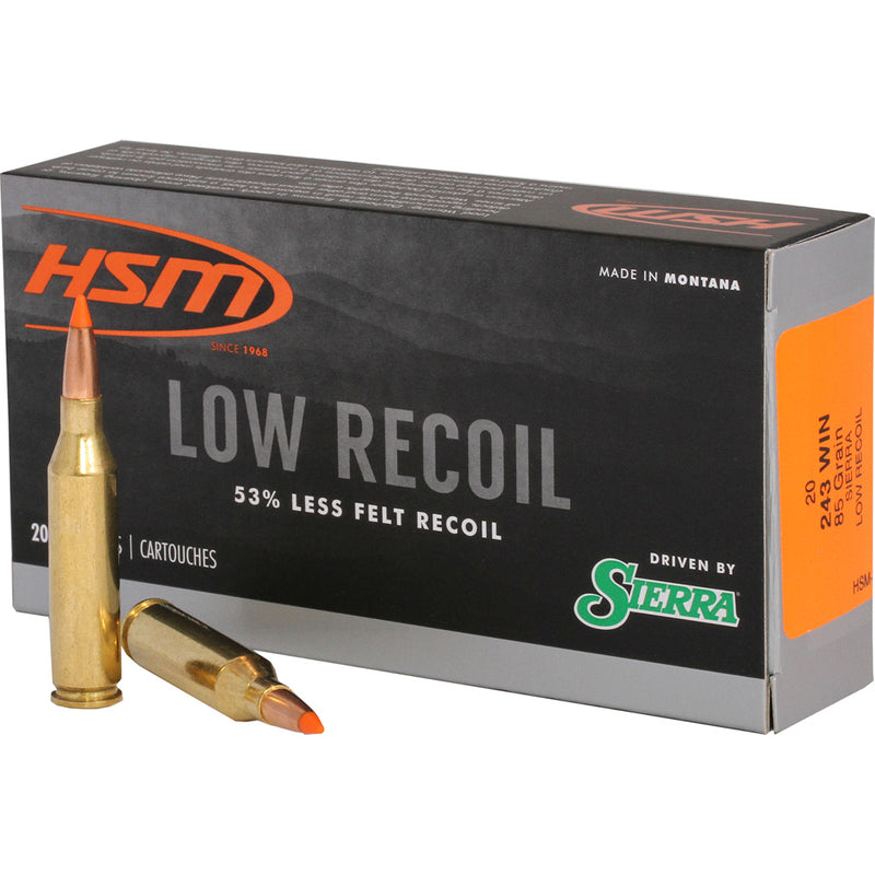 HSM Low Recoil Rifle Ammunition 243 Win. Sierra 85 gr, 20 rd.