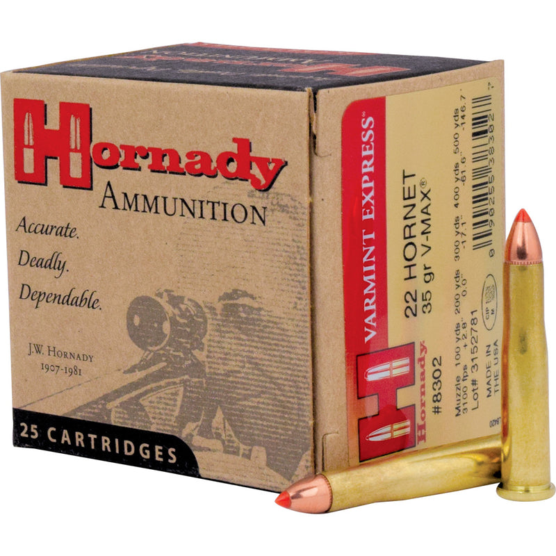 Hornady Varmint Express Rifle Ammo 22 Hornet 35 gr. V-Max 25 rd.