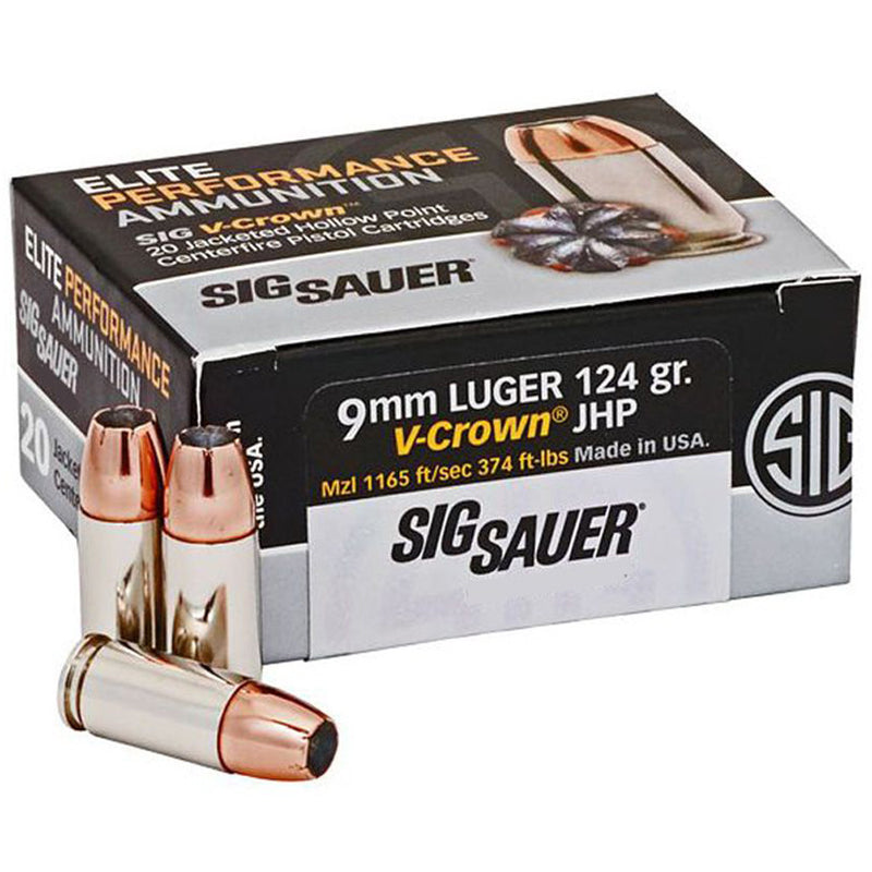 Sig Sauer Elite V-Crown Performance Pistol Ammo 9mm 124 gr. JHP 50 rd.