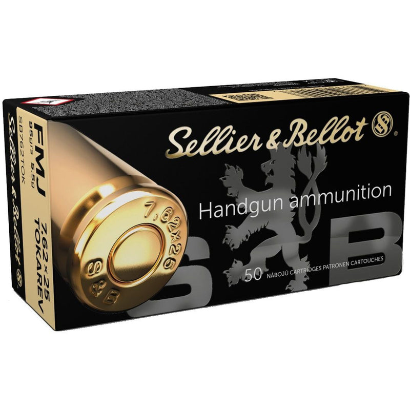 Sellier & Bellot Pistol Ammo 7.62x25 Tokarev 85 gr. FMJ 50 rd.